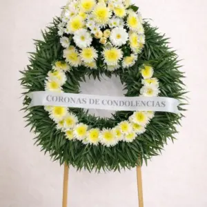 Corona de Pompones de Dos Gardenias: pompones y follaje